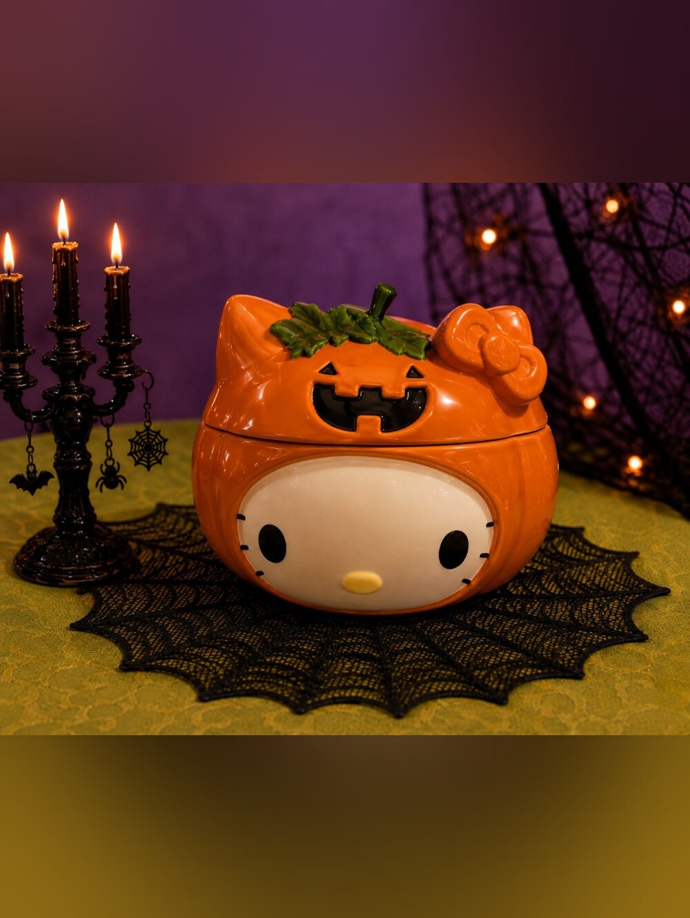 Sanrio Hello Kitty Pumpkin Ceramic  Cookie Jar - Orange, White, Black New In Box